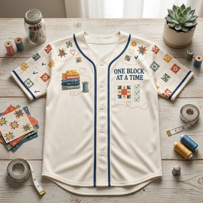 Personalized Block of the Month Quilt Baseball Jersey - Custom Name Quilting Gift - mockup 4