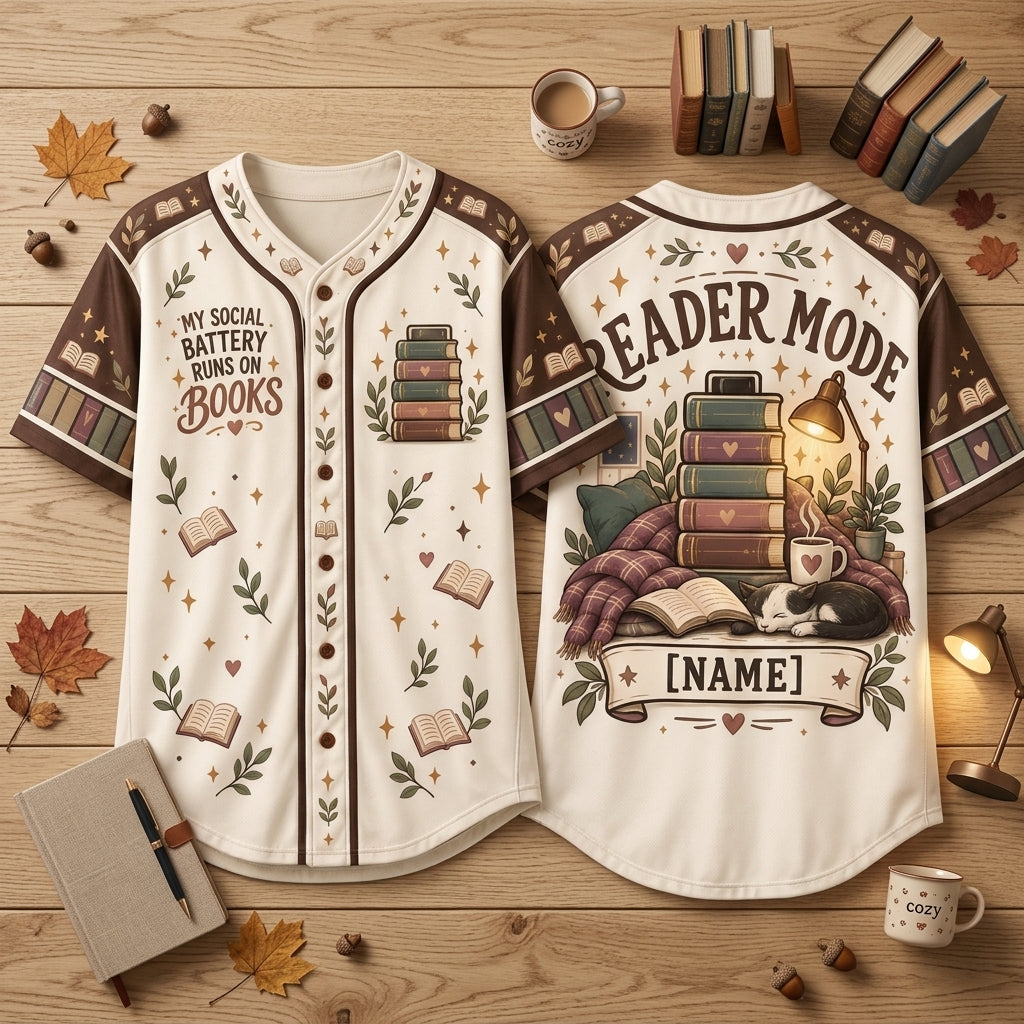Personalized Introvert Reader Baseball Jersey - My Social Battery Runs On Books - mockup 1