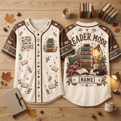 Personalized Introvert Reader Baseball Jersey - My Social Battery Runs On Books - mockup 1