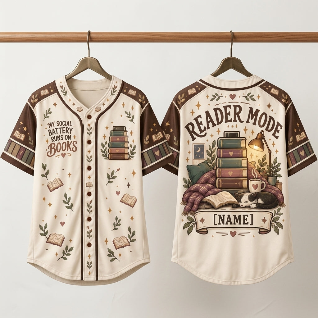 Personalized Introvert Reader Baseball Jersey - My Social Battery Runs On Books - mockup 3
