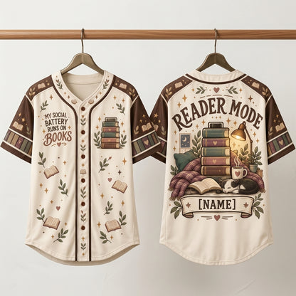 Personalized Introvert Reader Baseball Jersey - My Social Battery Runs On Books - mockup 3