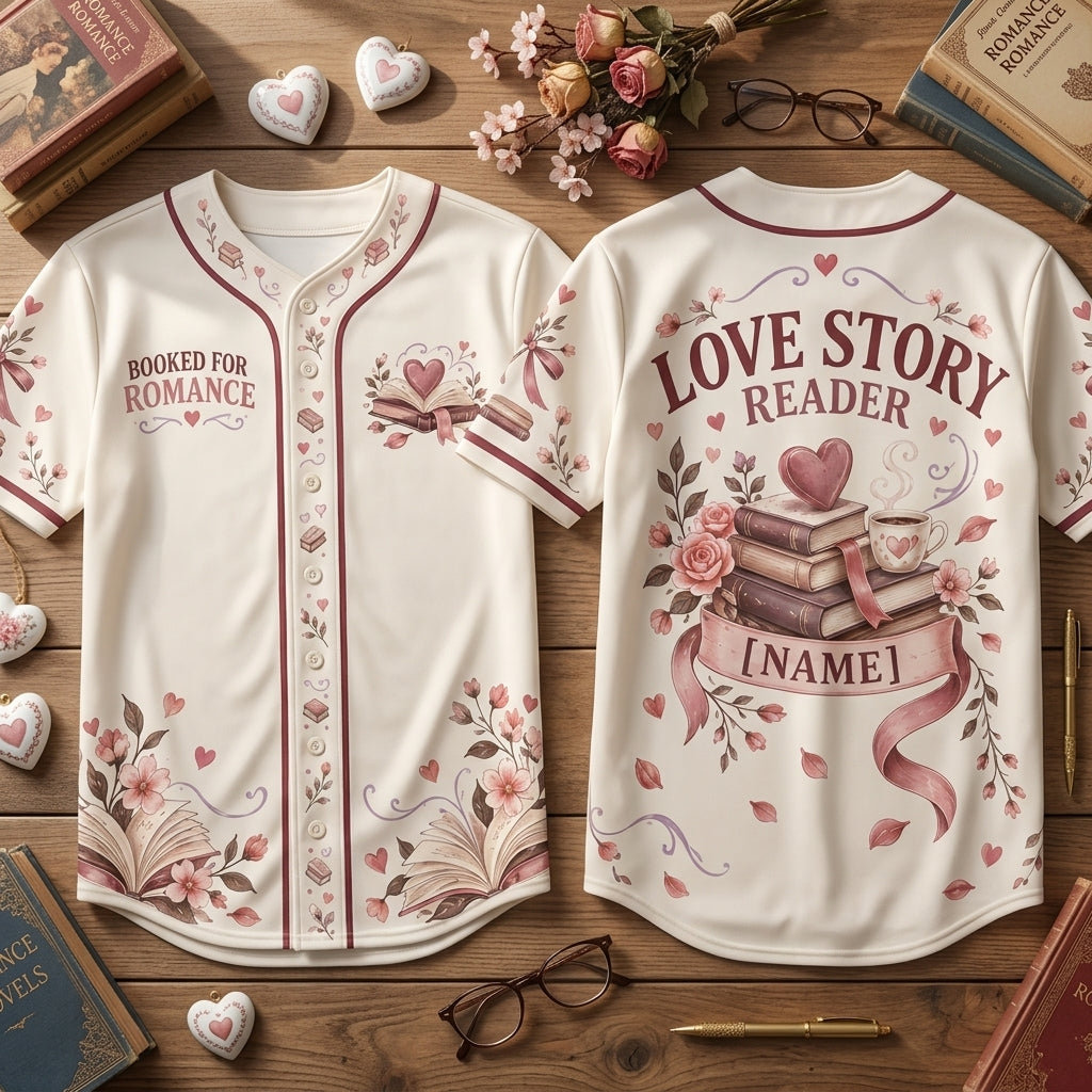 Personalized Romance Reader Baseball Jersey – Custom Gift for Book Lovers - mockup 1
