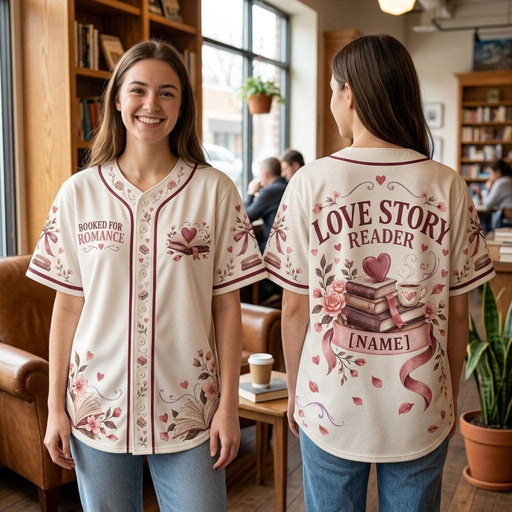 Personalized Romance Reader Baseball Jersey – Custom Gift for Book Lovers - mockup 2
