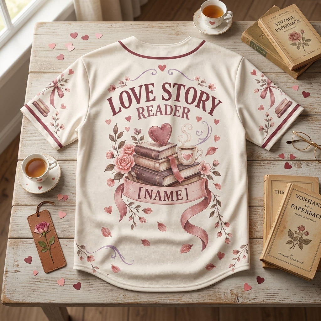 Personalized Romance Reader Baseball Jersey – Custom Gift for Book Lovers - mockup 5
