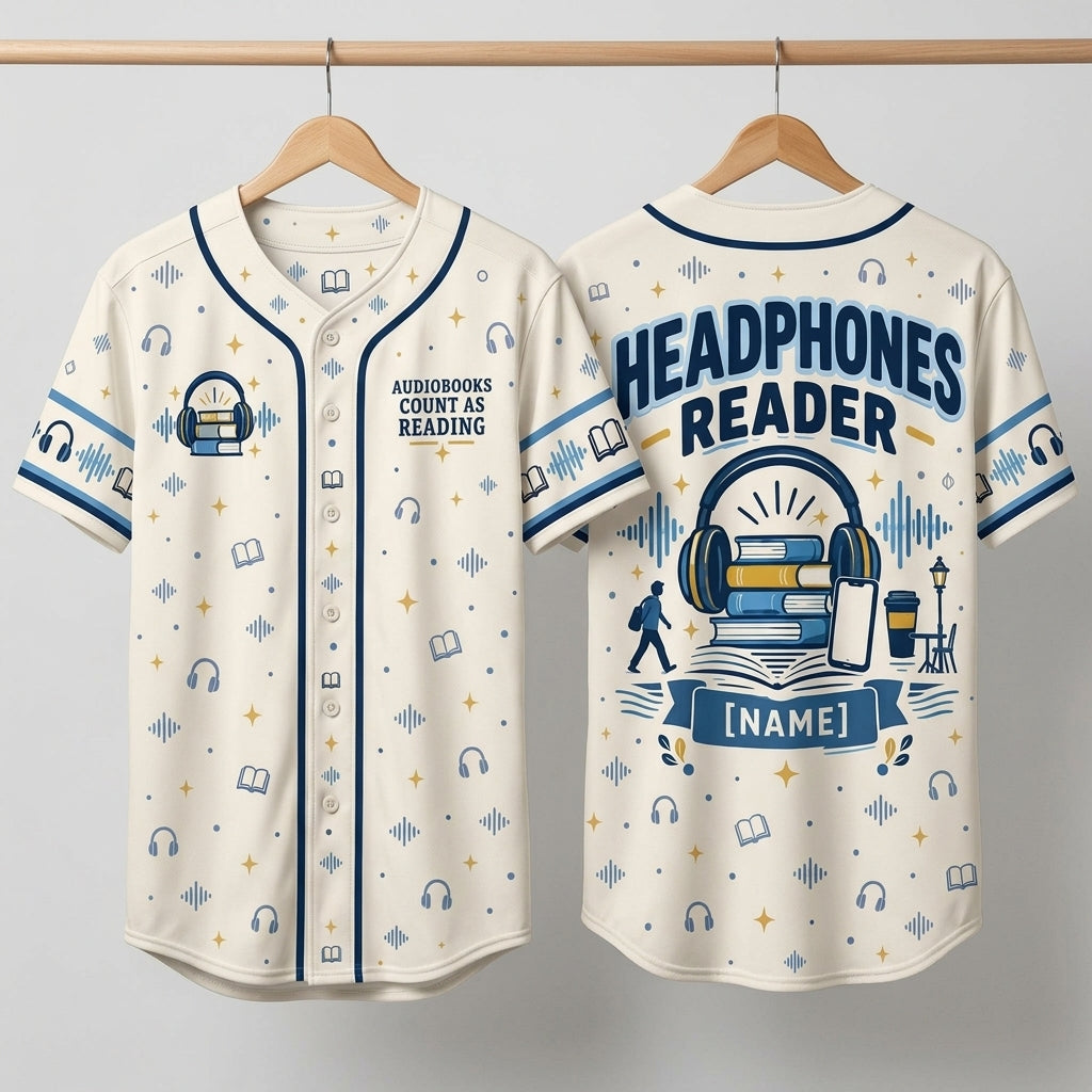 Personalized Audiobook Listener Baseball Jersey - Custom Headphones Reader Gift - mockup 3