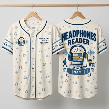 Personalized Audiobook Listener Baseball Jersey - Custom Headphones Reader Gift - mockup 3