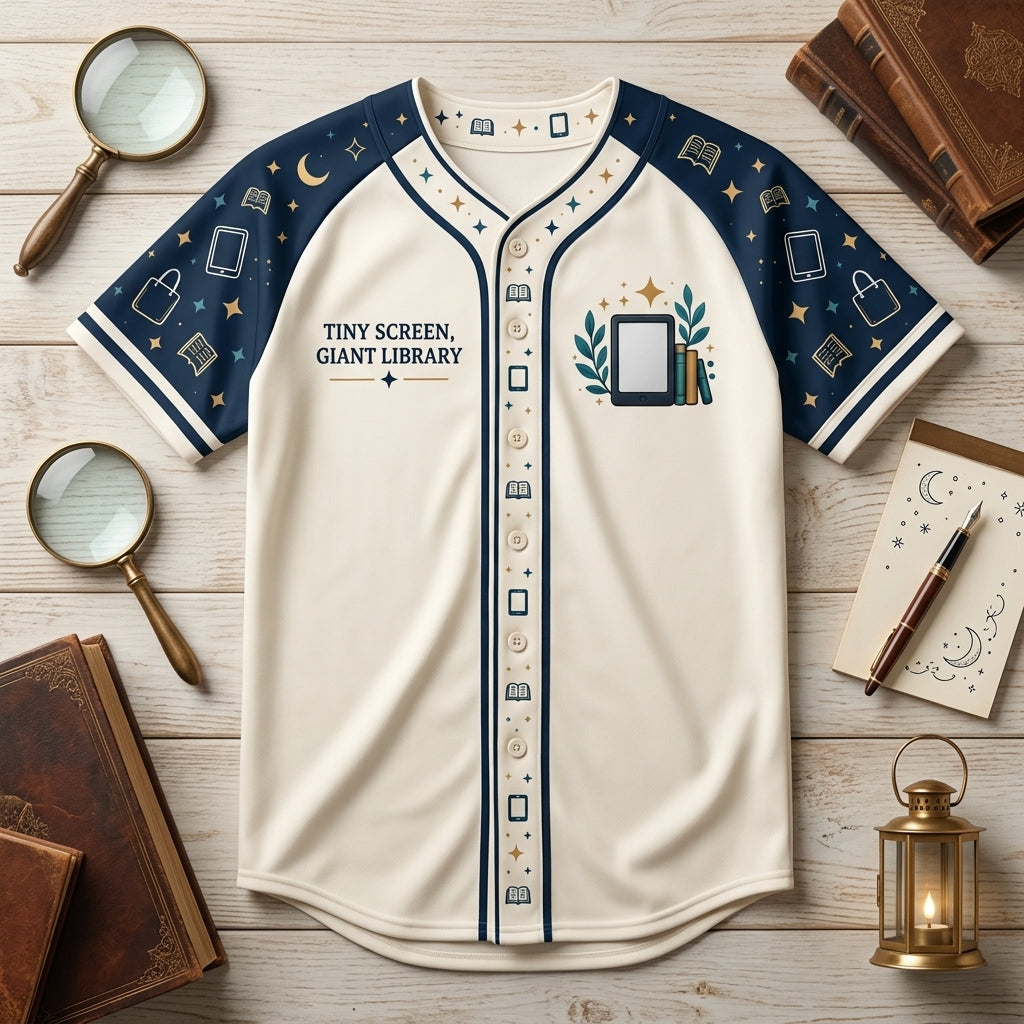 Personalized Digital Reader Book Lover Baseball Jersey - Custom Name E-Reader Apparel - mockup 4