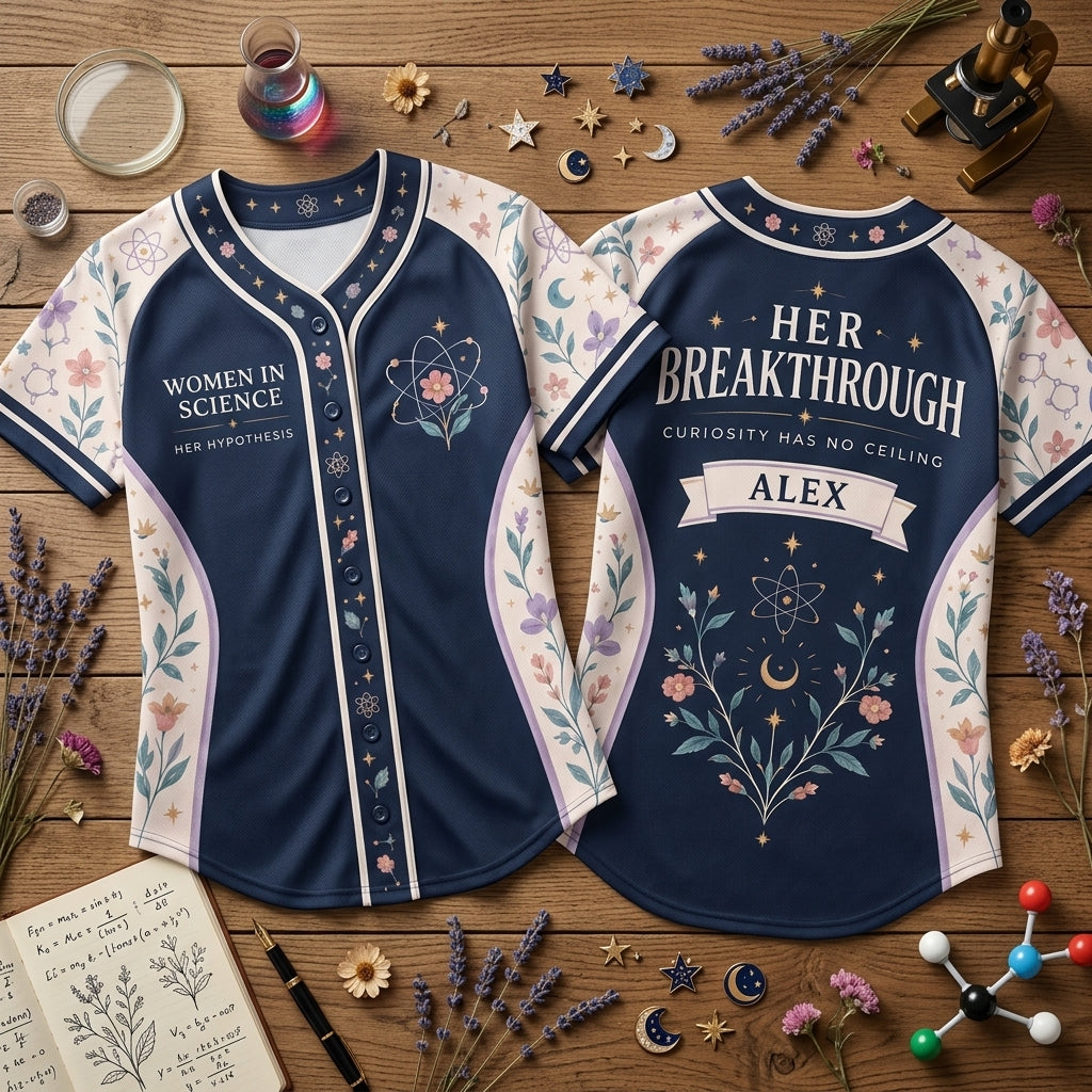 Personalized Women in Science Baseball Jersey – Custom STEM Gift for Her - mockup 1