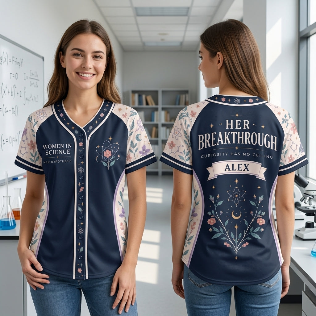 Personalized Women in Science Baseball Jersey – Custom STEM Gift for Her - mockup 2