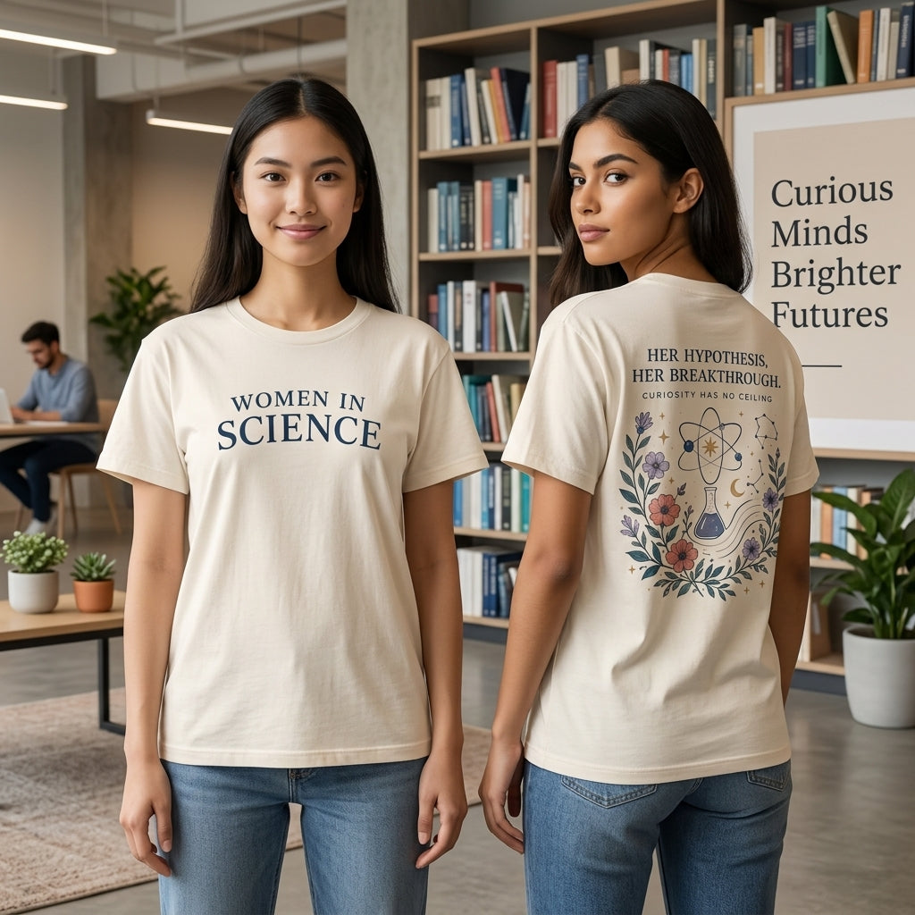 Women in Science Floral Atom T-shirt Sweatshirt Hoodie – STEM Empowerment Gift - mockup 1