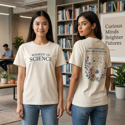 Women in Science Floral Atom T-shirt Sweatshirt Hoodie – STEM Empowerment Gift - mockup 1