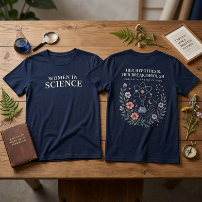 Women in Science Floral Atom T-shirt Sweatshirt Hoodie – STEM Empowerment Gift - mockup 2