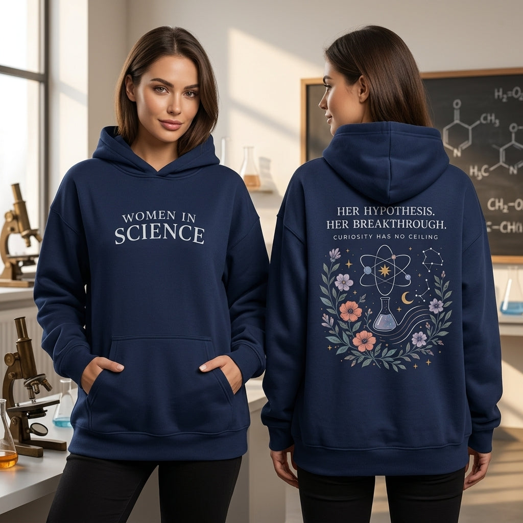 Women in Science Floral Atom T-shirt Sweatshirt Hoodie – STEM Empowerment Gift - mockup 4