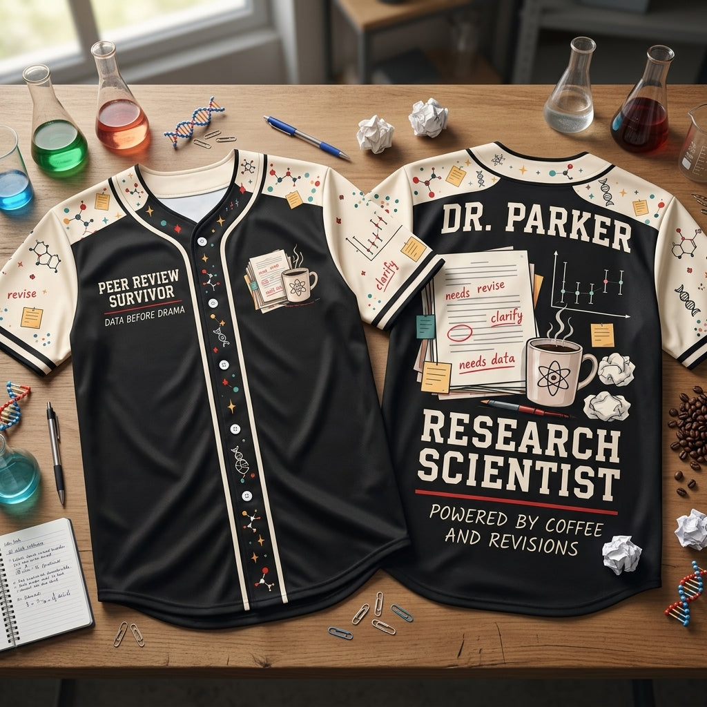 Custom PhD Research Scientist Baseball Jersey - Peer Review Survivor Academic Apparel - mockup 1