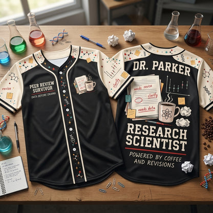 Custom PhD Research Scientist Baseball Jersey - Peer Review Survivor Academic Apparel - mockup 1