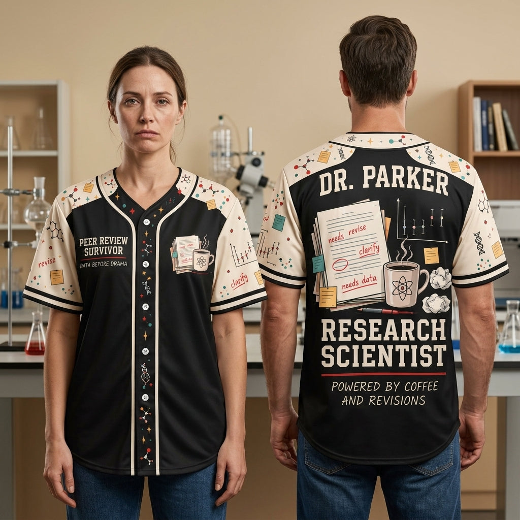 Custom PhD Research Scientist Baseball Jersey - Peer Review Survivor Academic Apparel - mockup 2