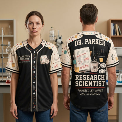 Custom PhD Research Scientist Baseball Jersey - Peer Review Survivor Academic Apparel - mockup 2