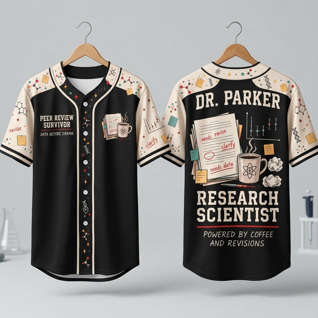 Custom PhD Research Scientist Baseball Jersey - Peer Review Survivor Academic Apparel - mockup 3