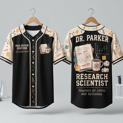 Custom PhD Research Scientist Baseball Jersey - Peer Review Survivor Academic Apparel - mockup 3