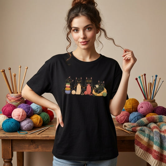 Black Cats Knitting Kittens T-shirt Sweatshirt Hoodie – Cute Gift for Knitters - mockup 1
