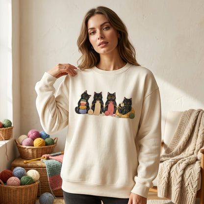 Black Cats Knitting Kittens T-shirt Sweatshirt Hoodie – Cute Gift for Knitters - mockup 2