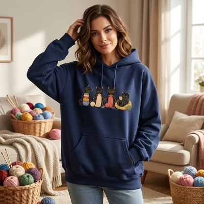 Black Cats Knitting Kittens T-shirt Sweatshirt Hoodie – Cute Gift for Knitters - mockup 3