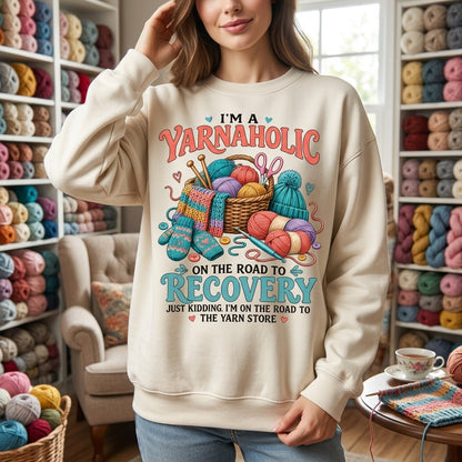 I'm A Yarn Aholic On The Road To Recovery T-shirt Sweatshirt Hoodie – Funny Knitting Gift - mockup 2