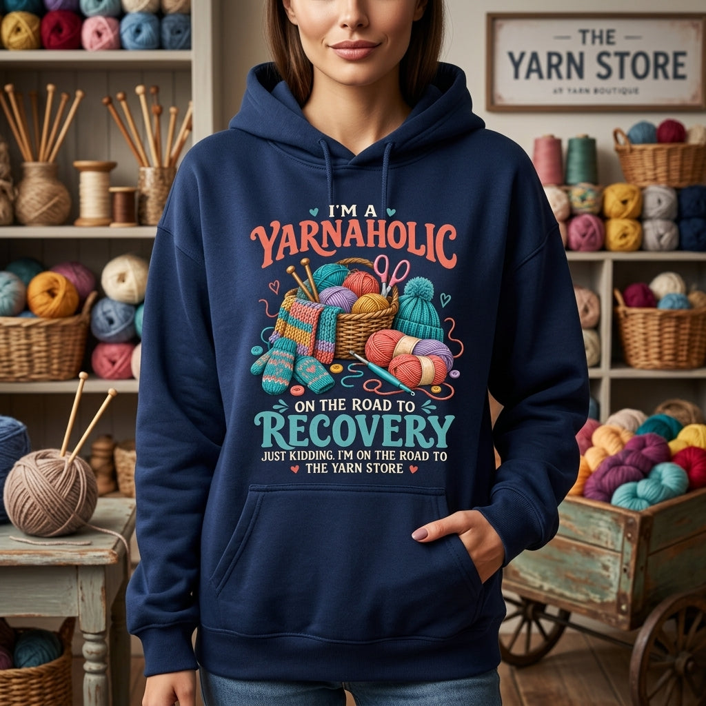 I'm A Yarn Aholic On The Road To Recovery T-shirt Sweatshirt Hoodie – Funny Knitting Gift - mockup 3