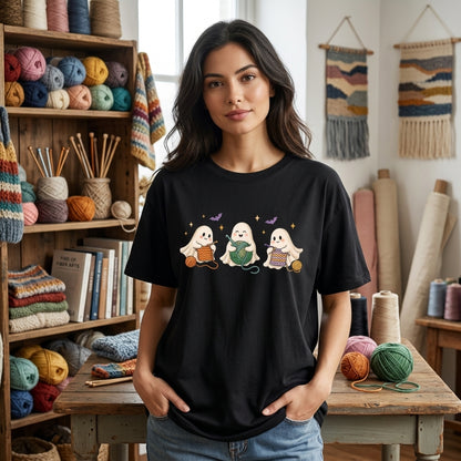 Funny Crochet Ghost Halloween T-shirt Sweatshirt Hoodie – Cute Crafting Gift for Knitters - mockup 1
