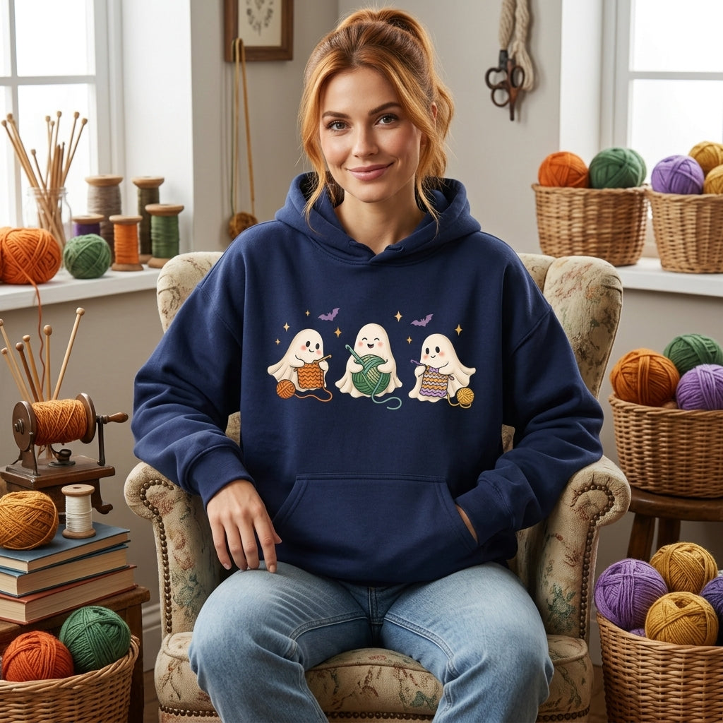 Funny Crochet Ghost Halloween T-shirt Sweatshirt Hoodie – Cute Crafting Gift for Knitters - mockup 3