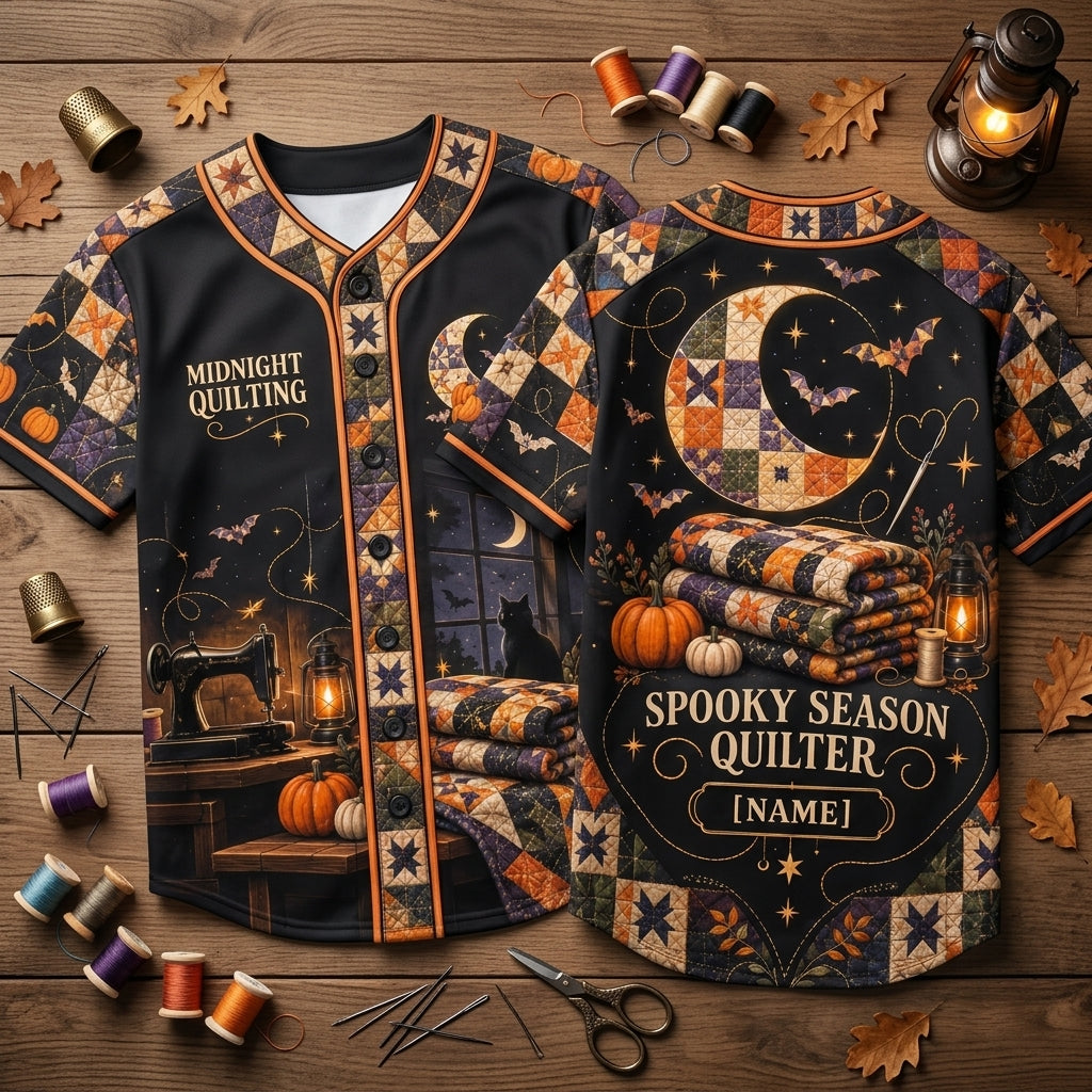 Personalized Halloween Quilting Baseball Jersey - Spooky Season Quilter Gift - mockup 1
