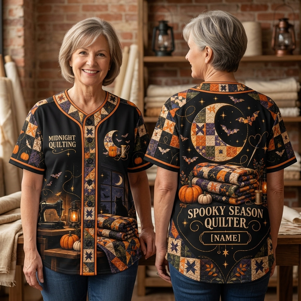 Personalized Halloween Quilting Baseball Jersey - Spooky Season Quilter Gift - mockup 2