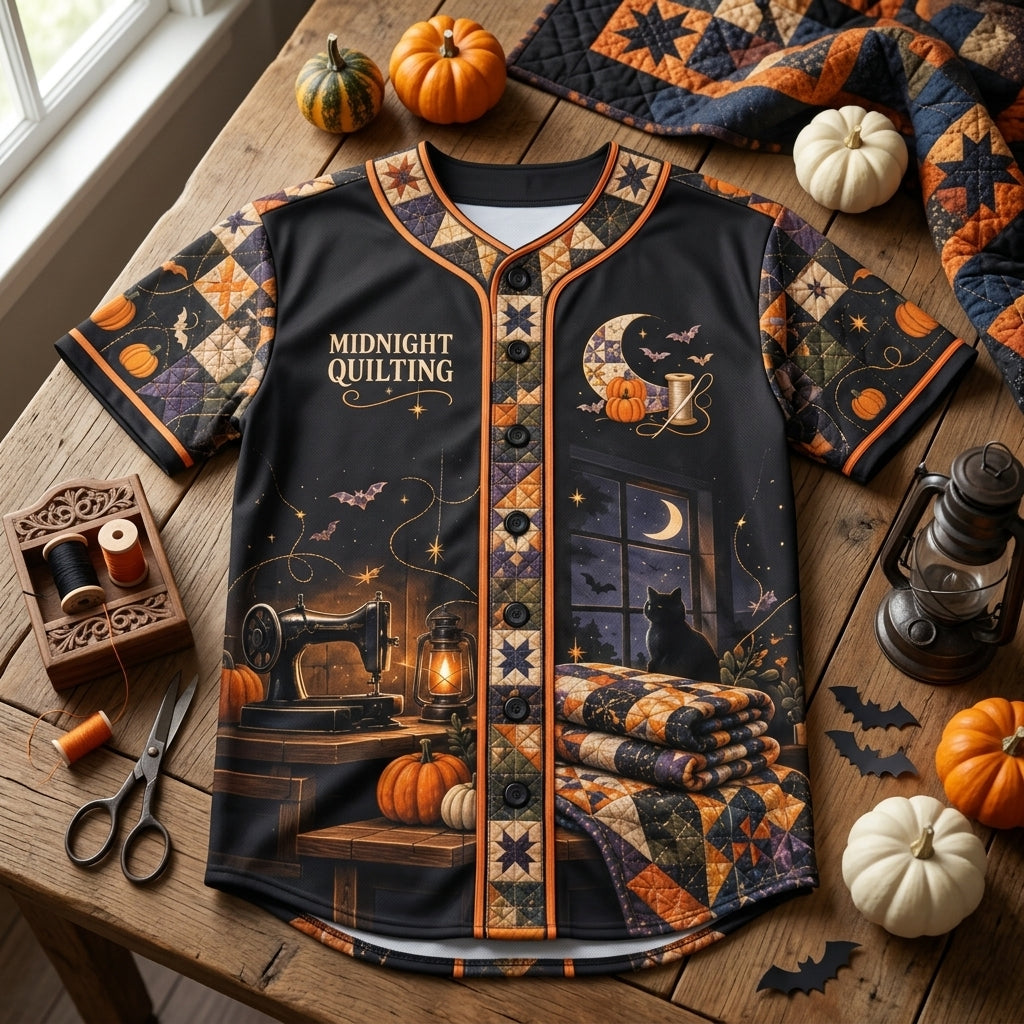 Personalized Halloween Quilting Baseball Jersey - Spooky Season Quilter Gift - mockup 3