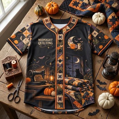 Personalized Halloween Quilting Baseball Jersey - Spooky Season Quilter Gift - mockup 3