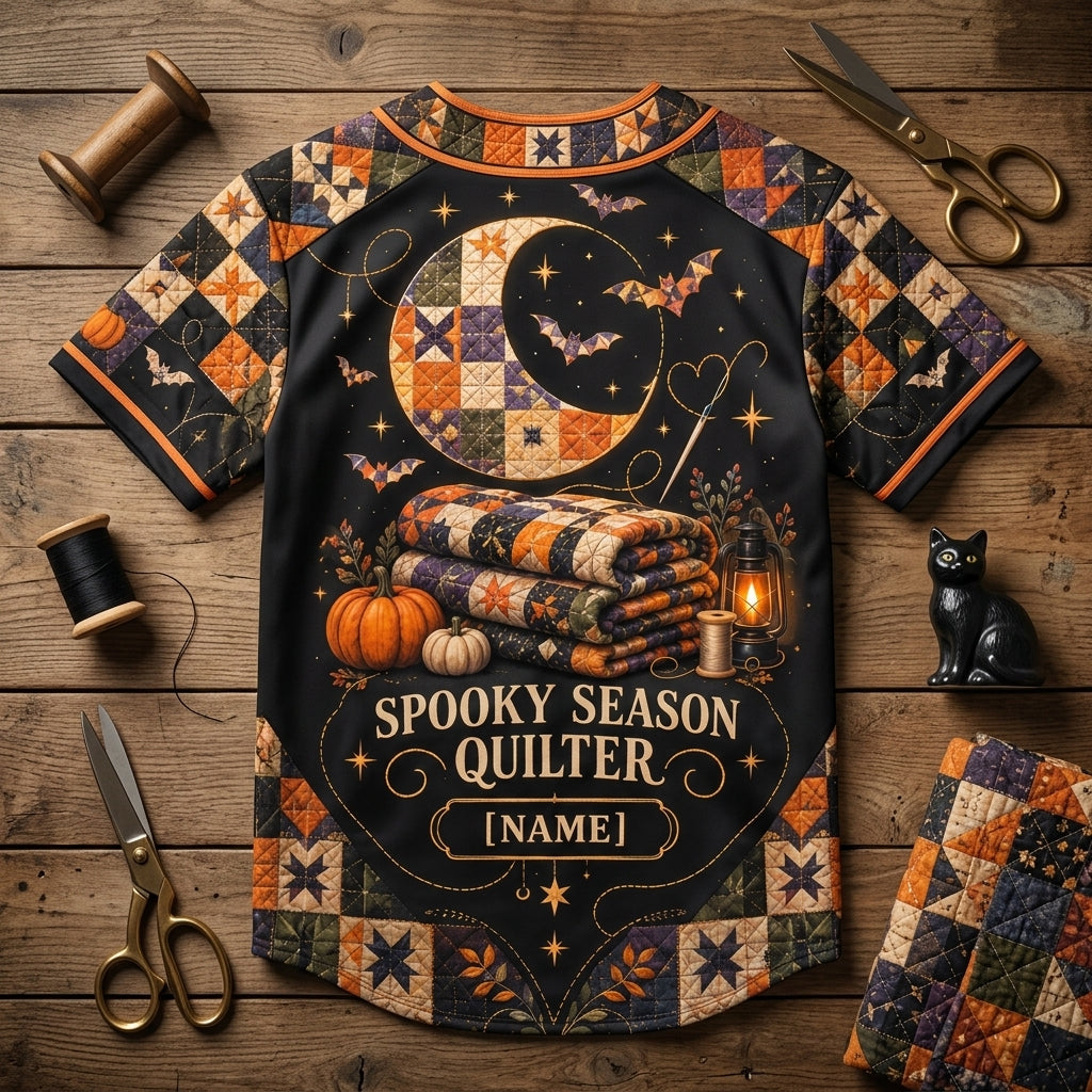 Personalized Halloween Quilting Baseball Jersey - Spooky Season Quilter Gift - mockup 4