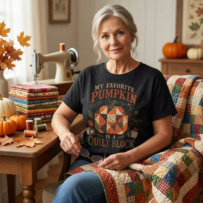My Favorite Pumpkin Is A Quilt Block T-Shirt Sweatshirt Hoodie – Fall Quilting Gift - mockup 1