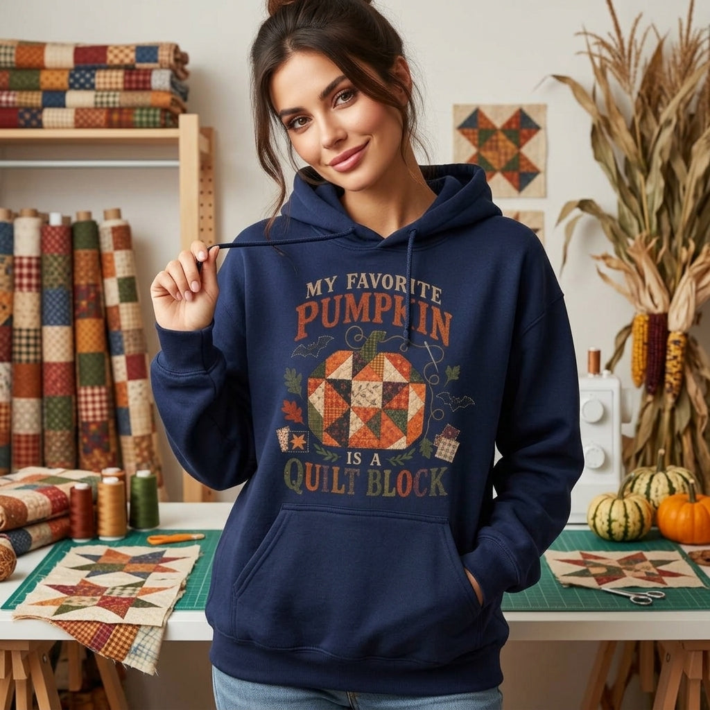 My Favorite Pumpkin Is A Quilt Block T-Shirt Sweatshirt Hoodie – Fall Quilting Gift - mockup 3
