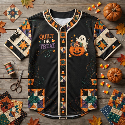 Personalized Quilt or Treat Halloween Ghost Baseball Jersey – Fun Quilting Gift for Women and Men - mockup 3