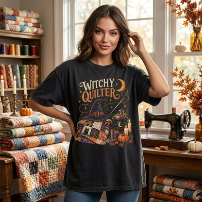 Witchy Quilter Halloween T-shirt Sweatshirt Hoodie – Gift for Quilt Lovers - mockup 1