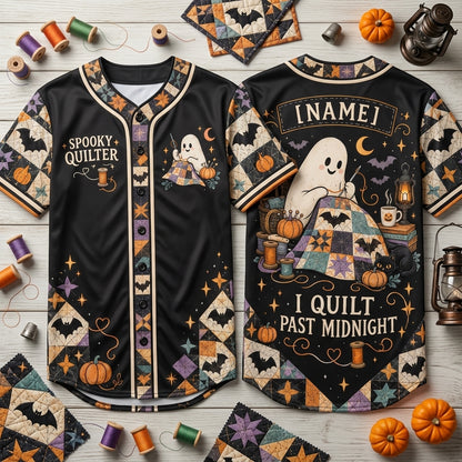 Personalized Spooky Quilter Ghost Halloween Baseball Jersey – Gift for Quilting Fans - mockup 1