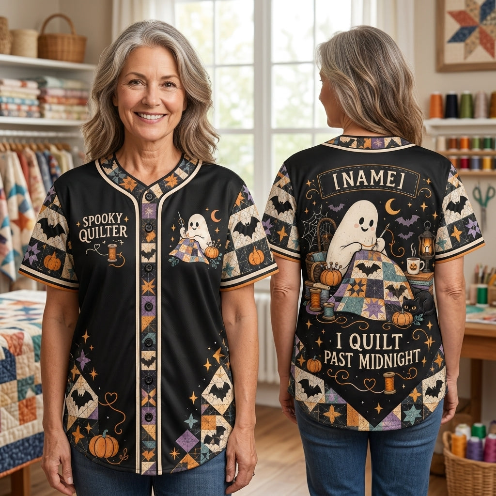 Personalized Spooky Quilter Ghost Halloween Baseball Jersey – Gift for Quilting Fans - mockup 2