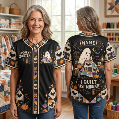 Personalized Spooky Quilter Ghost Halloween Baseball Jersey – Gift for Quilting Fans - mockup 2