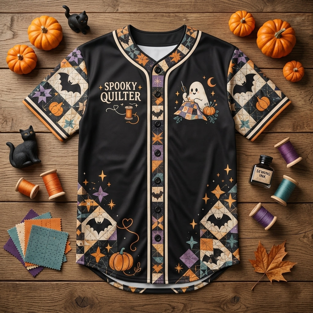 Personalized Spooky Quilter Ghost Halloween Baseball Jersey – Gift for Quilting Fans - mockup 3