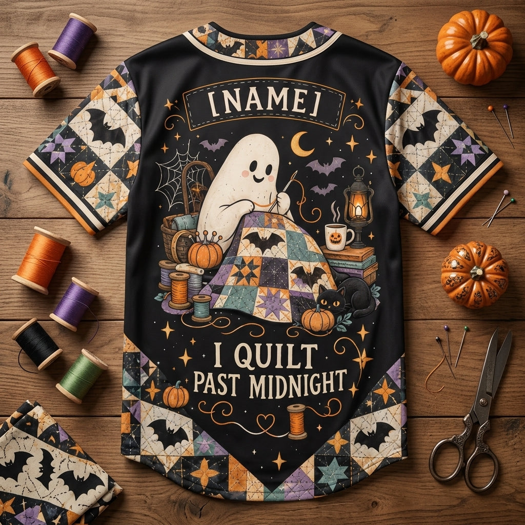 Personalized Spooky Quilter Ghost Halloween Baseball Jersey – Gift for Quilting Fans - mockup 4