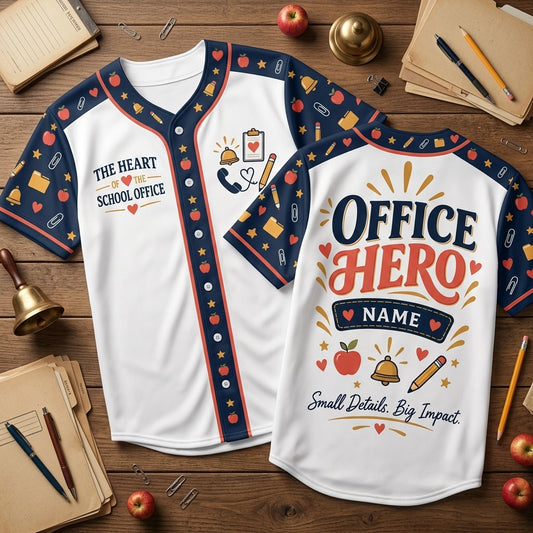 Personalized School Secretary Office Hero Baseball Jersey - Heart of the School Gift - mockup 1