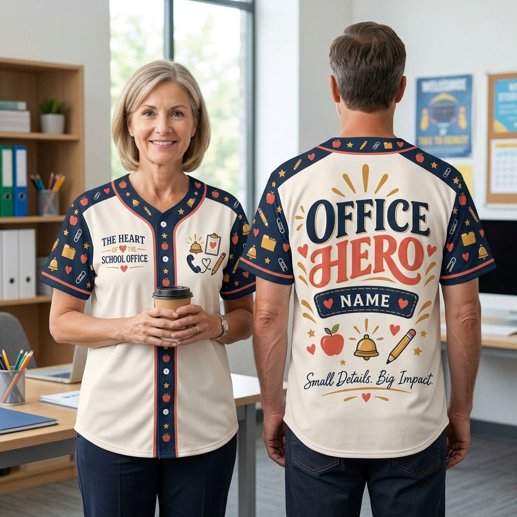 Personalized School Secretary Office Hero Baseball Jersey - Heart of the School Gift - mockup 2