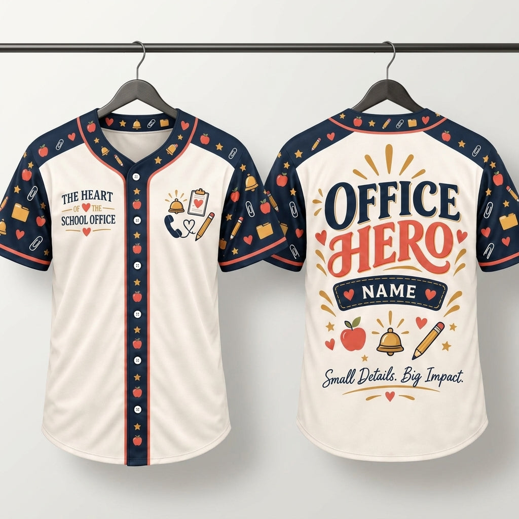 Personalized School Secretary Office Hero Baseball Jersey - Heart of the School Gift - mockup 3
