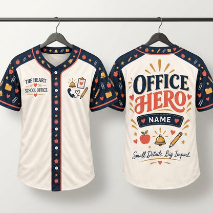 Personalized School Secretary Office Hero Baseball Jersey - Heart of the School Gift - mockup 3