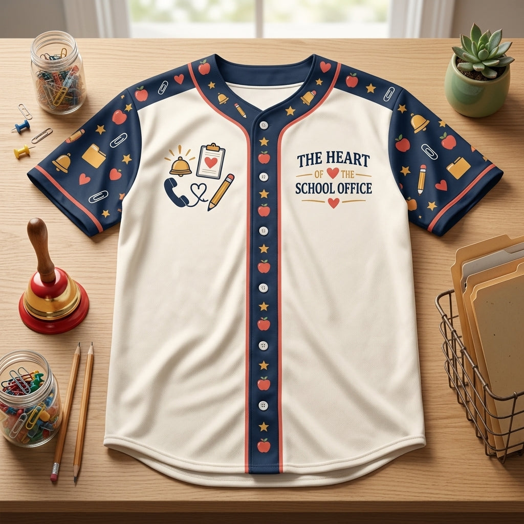 Personalized School Secretary Office Hero Baseball Jersey - Heart of the School Gift - mockup 4