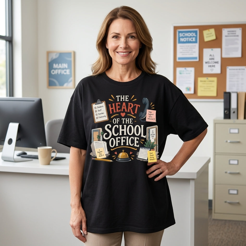 The Heart of the School Office T-shirt Sweatshirt Hoodie – School Secretary Gift - mockup 1